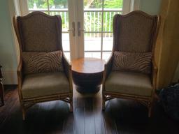 Fendi Mungil Hi Back Wicker ArmChairs with tiger themed pillows