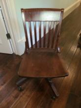 Solid Wood Rolling office Chairs - Brown and White