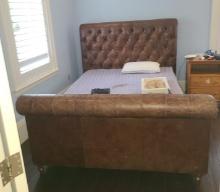 Leather Headboard Full Sized Bed, Mattress, box spring with nightstand