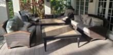 9 Pc. Patio Set includes Sofa, loveseat, 2 chairs with ottomans and 2 coffee tables