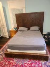 Leather Headboard Full Sized Bed, Mattress, box spring with nightstand and side table