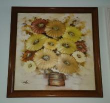 Pot of Flower - Signed and Framed Artwork - 41.75 x 41.75 in