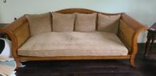 Ralph Lauren Wicker backed Sofa with pillows -95 in long - small paint issue
