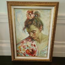 Lady in Dress - signed artwork by P.erry - Framed - 32 x 44 in
