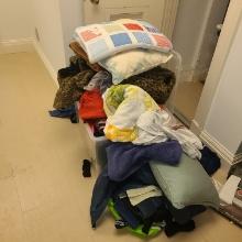 Clothes , blanket and container
