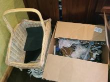 Wicker basket and kitchen items