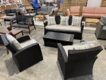 BRAND NEW ORIGINAL PACKAGING OUTDOOR SYNTHETIC BLACK WICKER/ALUMINUM 5-PERSON SEATING SET BLACK