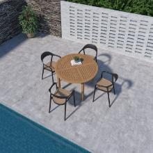 BRAND NEW ORIGINAL PACKAGING OUTDOOR 47" ROUND TABLE 100% FSC WOOD IN TEAK FINISH WITH 4 STACKING CH
