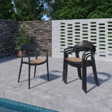 BRAND NEW ORIGINAL PACKAGING STACKING BLACK/HONEY CHAIR - RECYCLED RESIN - PACK OF 4