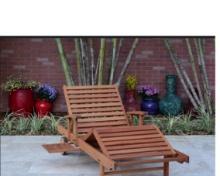 BRAND NEW ORIGINAL PACKAGING SOLID WOOD WHEEL CHAISE LOUNGER WITH ARMS, SIDE TRAY AND BIG WHEELS