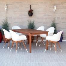 BRAND NEW ORIGINAL PACKAGING OUTDOOR 59" BY 35" TABLE  WITH 6 WHITE RECYCLED RESIN CHAIRS - SOLID WO
