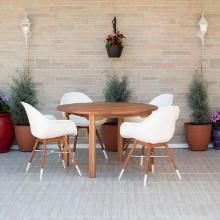 BRAND NEW ORIGINAL PACKAGING OUTDOOR 47" ROUND TABLE  WITH 4 WHITE RECYCLED RESIN CHAIRS