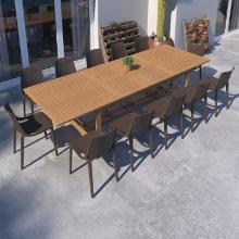 BRAND NEW ORIGINAL PACKAGING EXTENDABLE 118" SOLID WOODEN TABLE + 12 STACKING BROWN CHAIRS