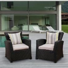 BRAND NEW ORIGINAL PACKAGING OUTDOOR SYNTHETIC BLACK WICKER/ALUMINUM 2 SOFA CHAIRS - BLACK