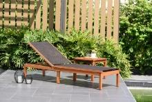 BRAND NEW ORIGINAL PACKAGING OUTDOOR SOLID WOOD CHAISE AND SIDE TABLE