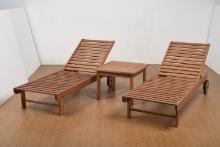 BRAND NEW ORIGINAL PACKAGING 2-PIECE WHEEL CHAISE LOUNGER WITH SIDE TABLE - SOLID WOOD