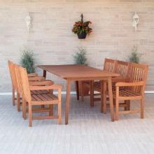 BRAND NEW ORIGINAL PACKAGING OUTDOOR SOLID WOOD  TABLE 85" X 37" WITH 6 WIDE GARDEN CHAIRS
