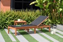 BRAND NEW ORIGINAL PACKAGING OUTDOOR SOLID WOOD CHAISE AND SIDE TABLE