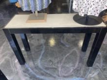 48 inch X 16 in high gloss black table with white vinyl top 