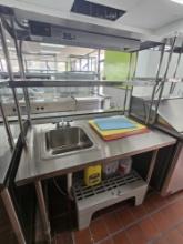 New, Never Used 48" S/S Table with Sink and Double Overshelf with Glo-Ray Heat Lamp