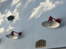 Red Round Exterior lighting with vintage styling