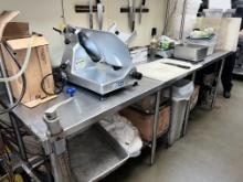 10 ft Stainless Steel table and Sink with number 10 can opener