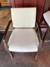 Leather Cushioned Wood Arm Chairs