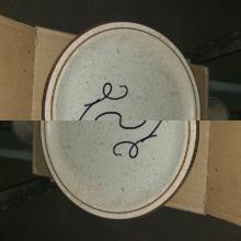 Dinner plate, white speckle with brown rim by Ultima