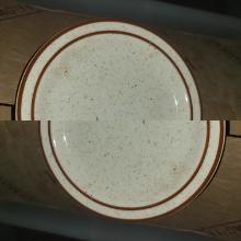 Dinner plate, white speckle with brown rim by Ultima
