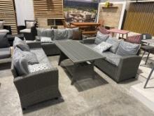 BRAND NEW FLOOR SAMPLE 9-PERSON SOFA SET WITH DINING TABLE - WICKER GREY - 3 VINH SOFAS + VINH COFFE