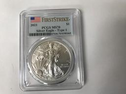 PCGS GRADED MS70 2021 FIRST STRIKE TYPE 1 SILVER EAGLE