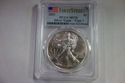 PCGS GRADED MS70 2021 FIRST STRIKE SILVER EAGLE TYPE 1