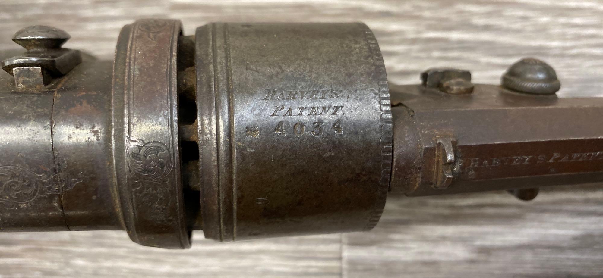 HARVEY'S PATENT 1854 SECOND MODEL SELF COCKING 'HAMMERLESS' SIX SHOT REVOLVER
