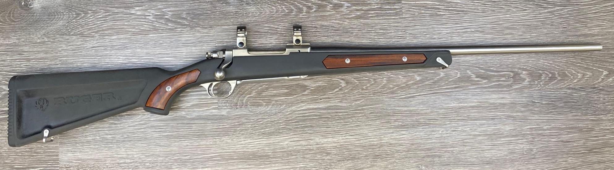 SCARCE RUGER M77 MKII ALL-WEATHER MODEL STAINLESS BOLT ACTION RIFLE 7.62 x 39 CAL./ HARDWOOD INSERTS