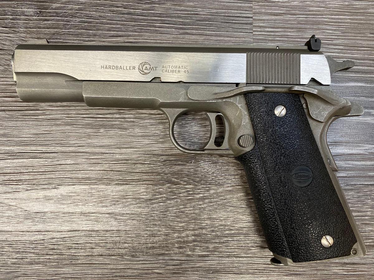 STAINLESS STEEL AMT HARDBALLER MODEL 1911 .45 ACP SEMI-AUTO PISTOL