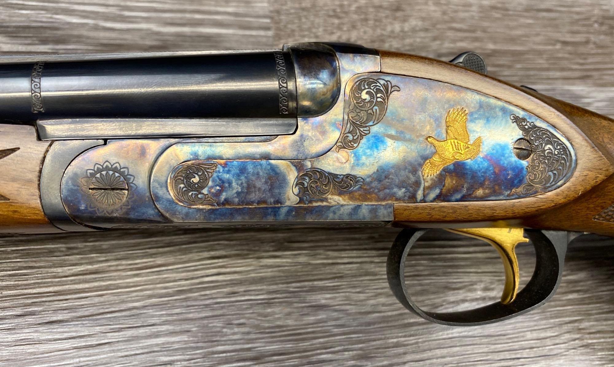 ENGRAVED/GOLD GAME BIRD-INLAID L.C. SMITH/MARLIN FIREARMS CO. DELUXE SXS 28 GA. SHOTGUN.