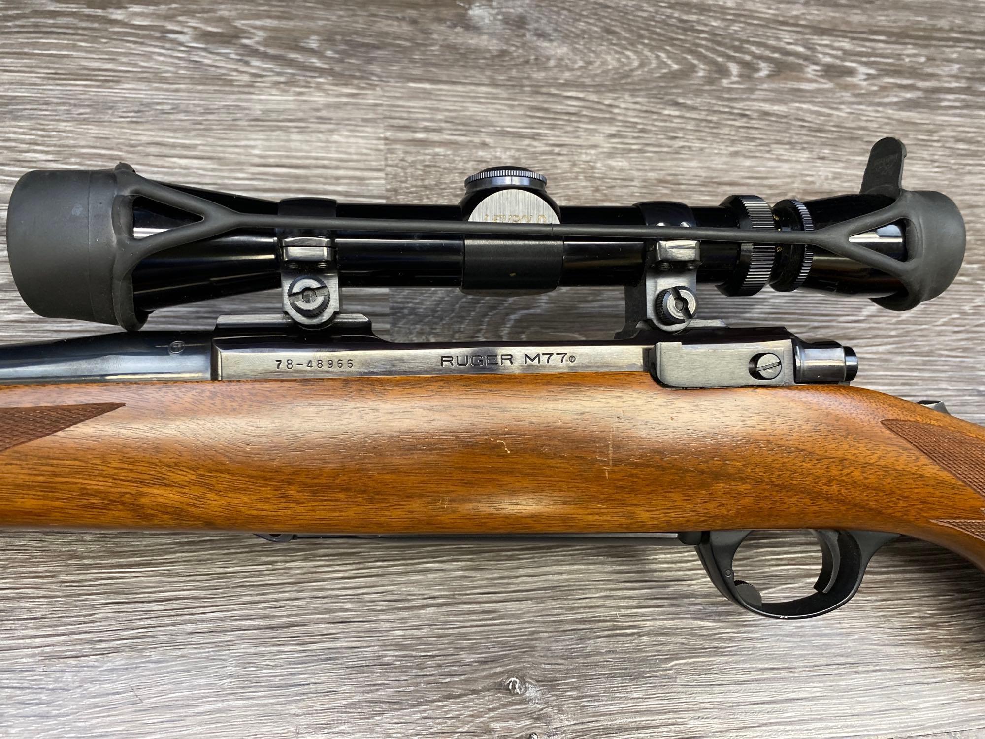 RUGER MODEL M77 .270 WIN CALIBER BOLT-ACTION RIFLE W/LEUPOLD ADJUSTABLE VARI-X 3X9 COMPACT SCOPE.