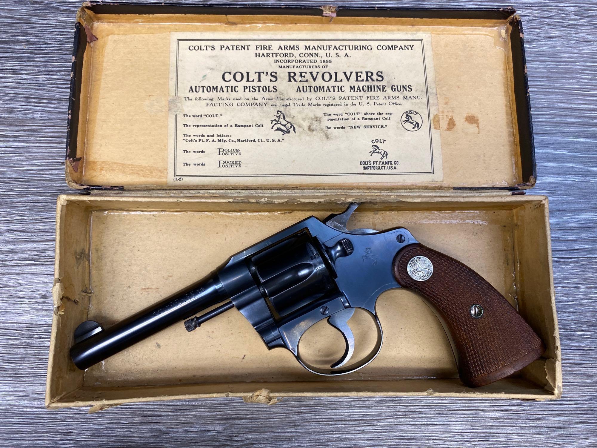 COLT POLICE POSITIVE MODEL .38 S&W CALIBER DA REVOLVER W/ ORIGINAL FACTORY CARDBOARD BOX.