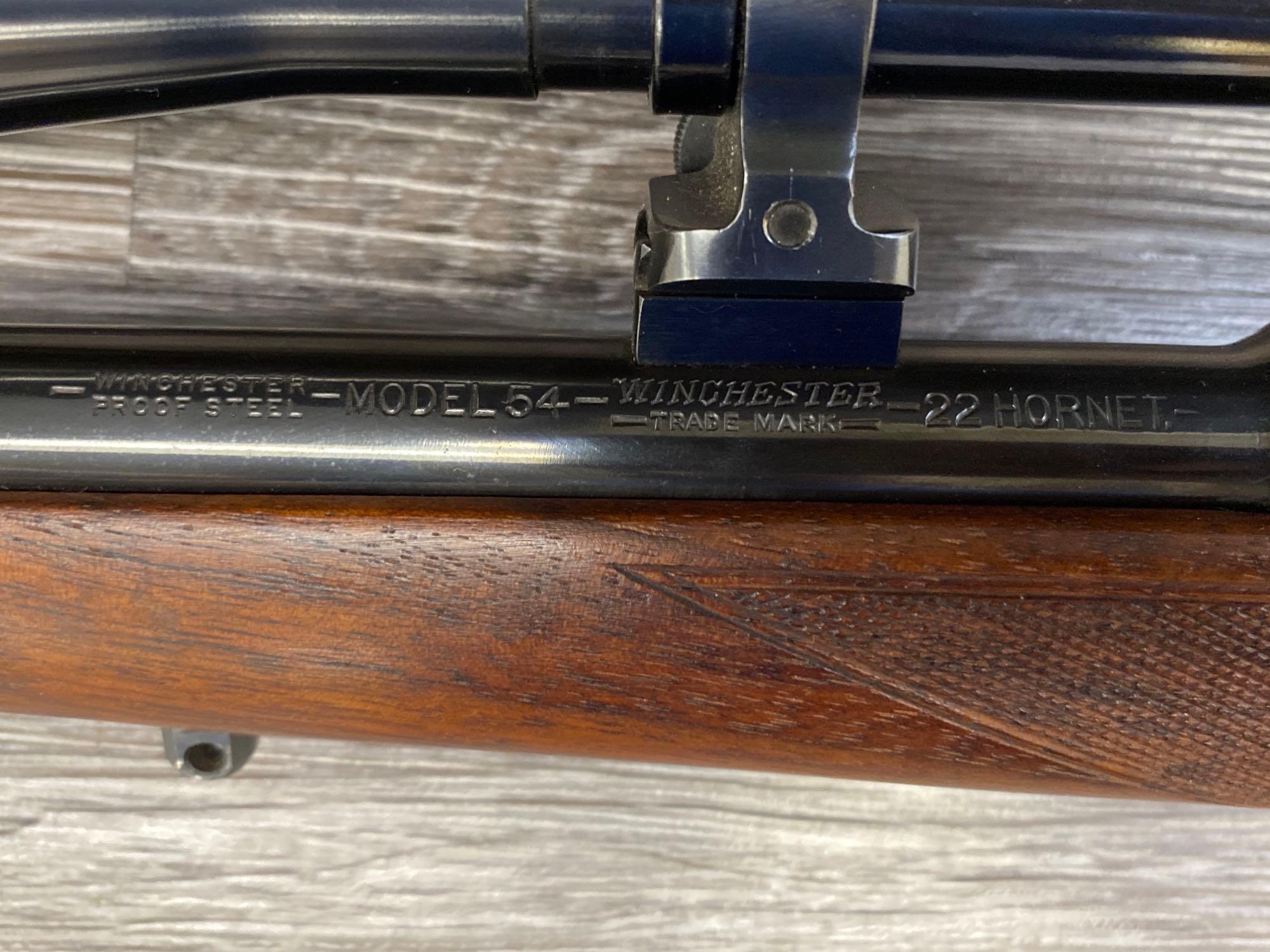 WINCHESTER MODEL 54 .22 HORNET CAL. BOLT-ACTION RIFLE W/ LYMAN SUPER TARGET SPOT SCOPE.