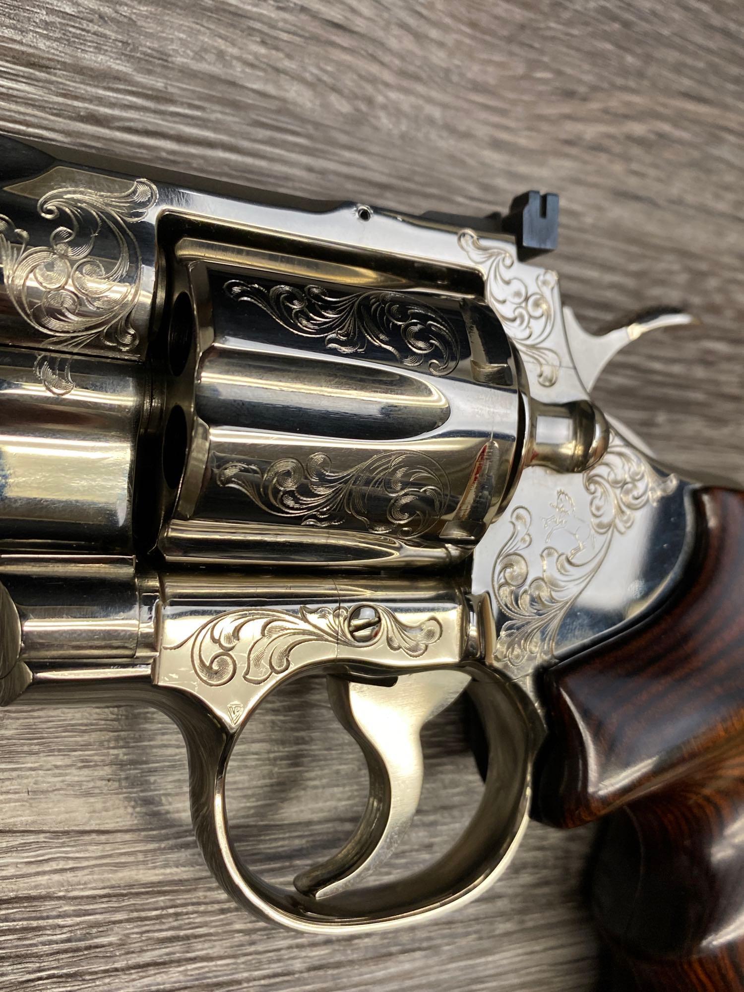 FACTORY "B" ENGRAVED COLT PYTHON .357 MAGNUM NICKEL W/CUSTOM INLAYED GRIPS