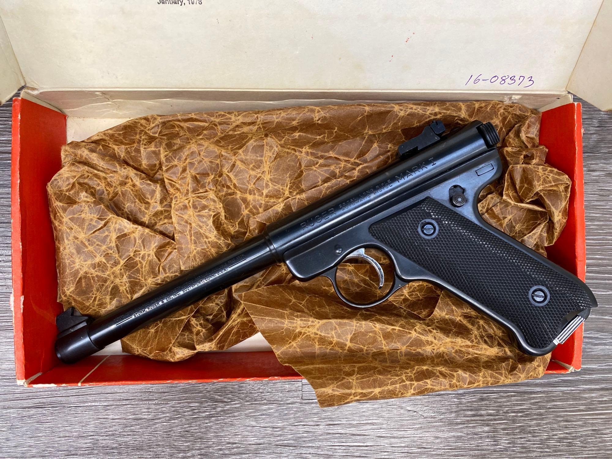 RUGER MK I .22LR SEMI-AUTO TARGET PISTOL w/BOX & 2 EXTRA MAGS.