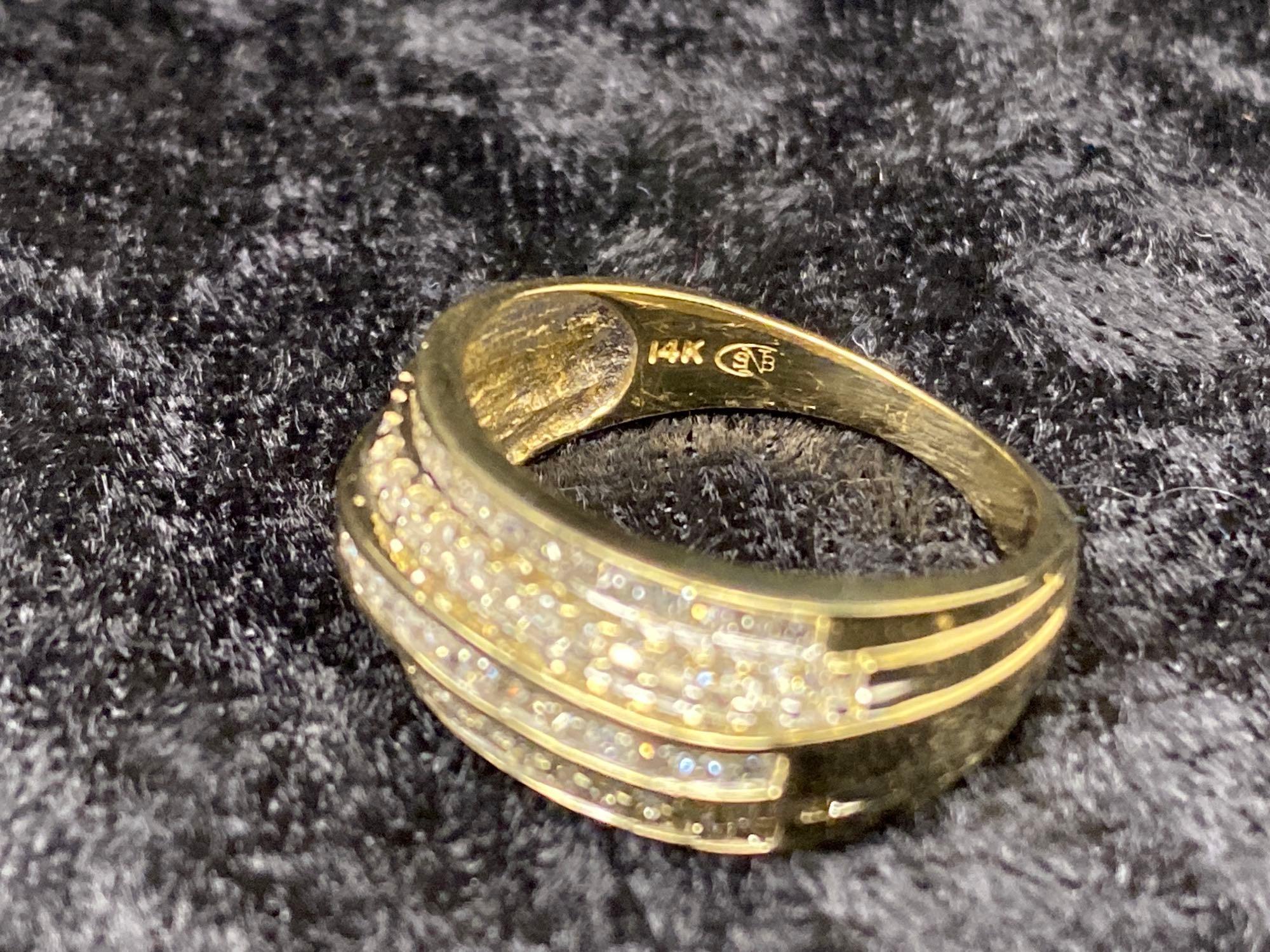 One 14k Yellow Gold Ring with Diamond Band Rows