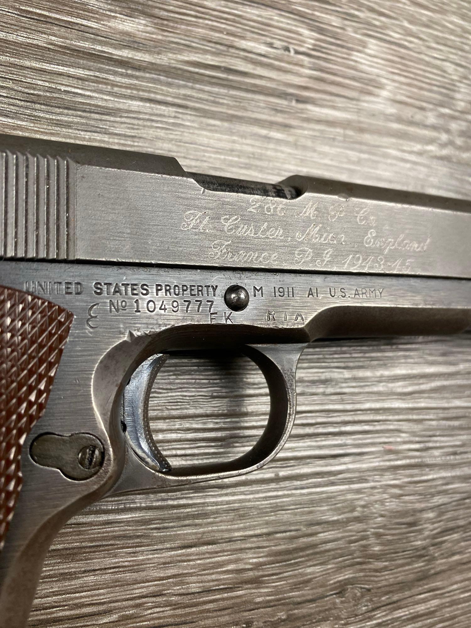 UNION SWITCH & SIGNAL 1911-A1 PISTOL .45 CAL. W/INSCRIPTION (CIRCA 1943)