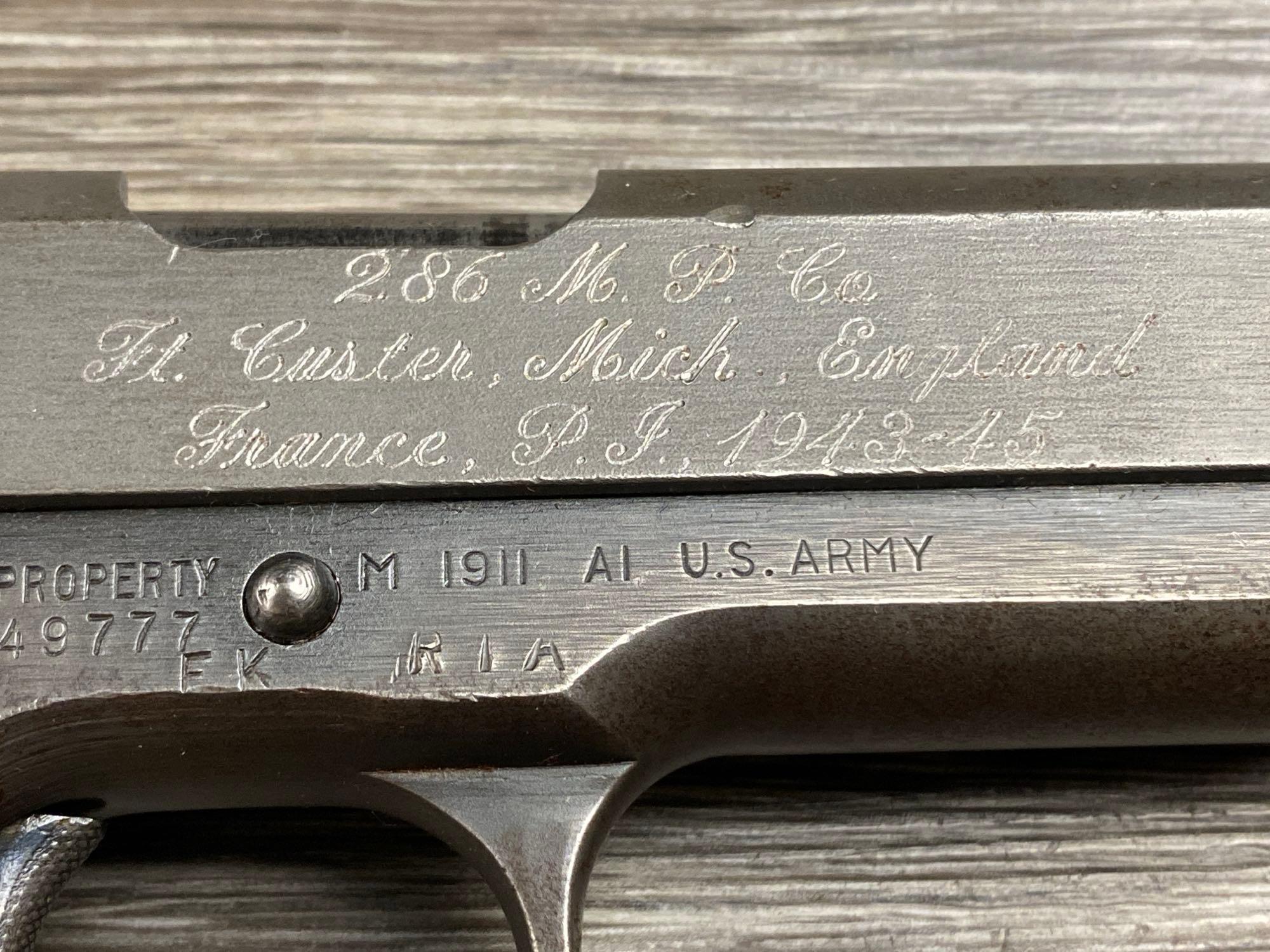 UNION SWITCH & SIGNAL 1911-A1 PISTOL .45 CAL. W/INSCRIPTION (CIRCA 1943)