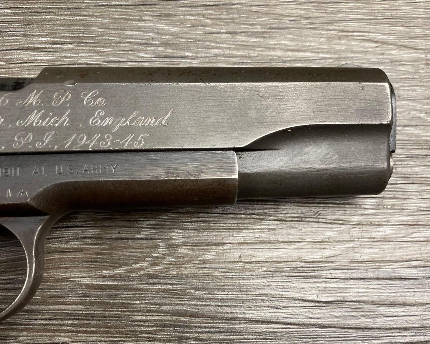 UNION SWITCH & SIGNAL 1911-A1 PISTOL .45 CAL. W/INSCRIPTION (CIRCA 1943)
