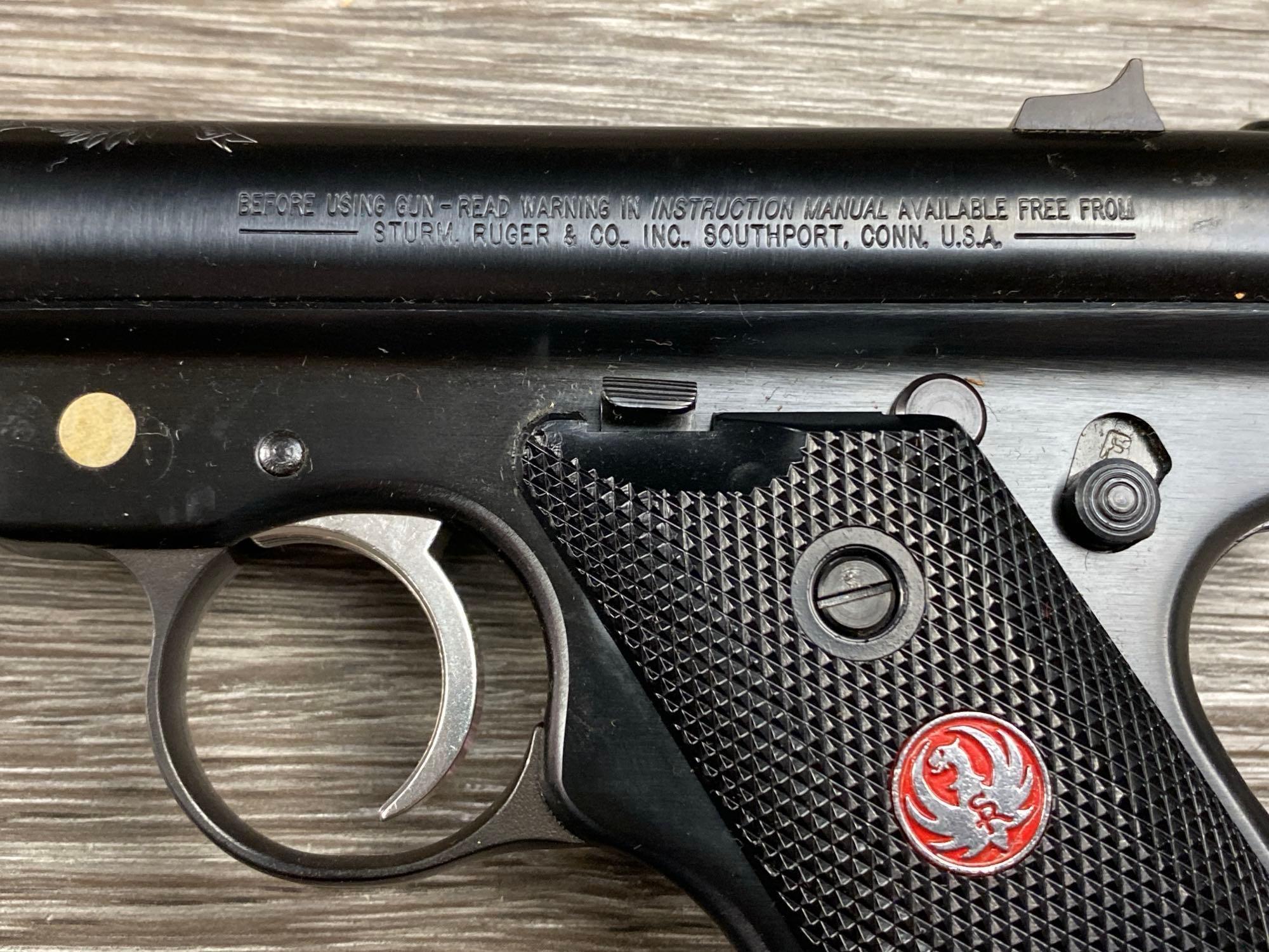 LIKE NEW RUGER MK II .22LR 4.75" BBL. REVOLVER W/CASE/DOCS/1 EXTRA MAG