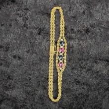 14K YELLOW GOLD ROPE BRACELET w/ RUBIES, SAPPHIRES, & DIAMONDS