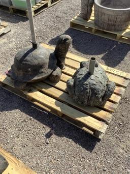 CONCRETE TURTLE AND FROG UMBRELLA HOLDERS