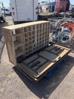 WOOD CABINET AND TABLES