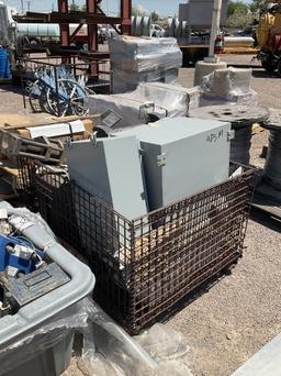 BASKET OF ASST SHOP EQUIPMENT AND ELECTRICAL BOXES